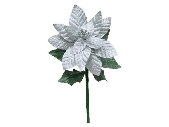 21.75" GLITTER POINSETTIA WITH LEAVES STEM (SILVER)